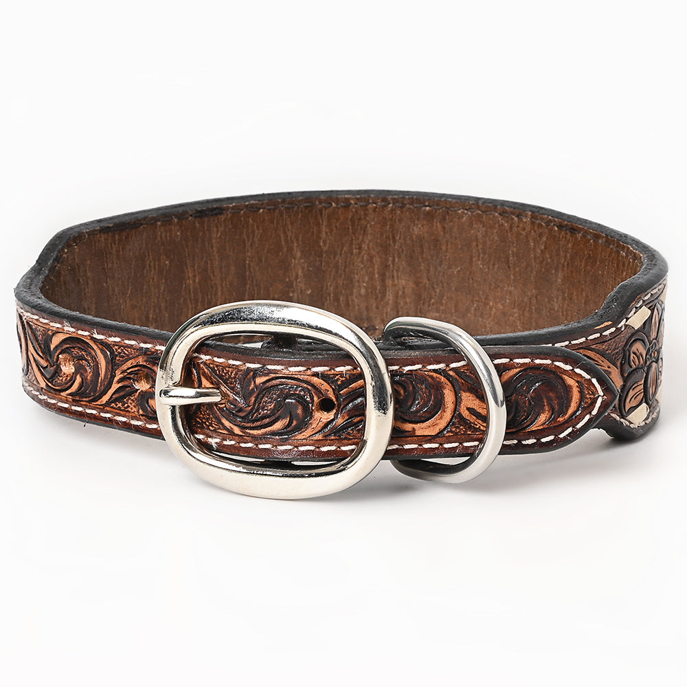 BER196-Hand Carved Western leather Dog Collar