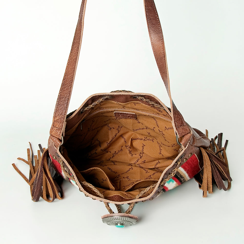 LC-ADBG836 Wool Saddle Blanket Fringe Bucket Bag Western Leather Crossbody by American Darling