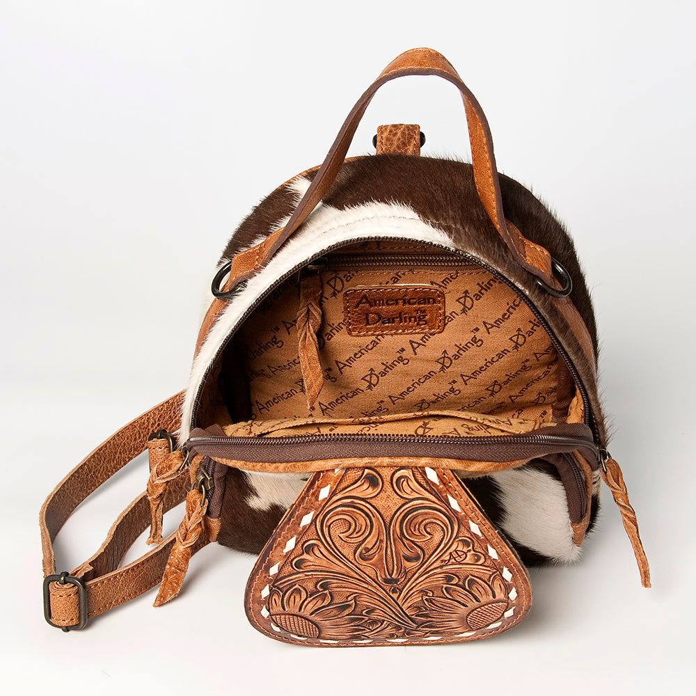 LC-ADBGZ611 Mini Cowhide Leather Backpack with Tooled Flap - Western Festival & Everyday Bag