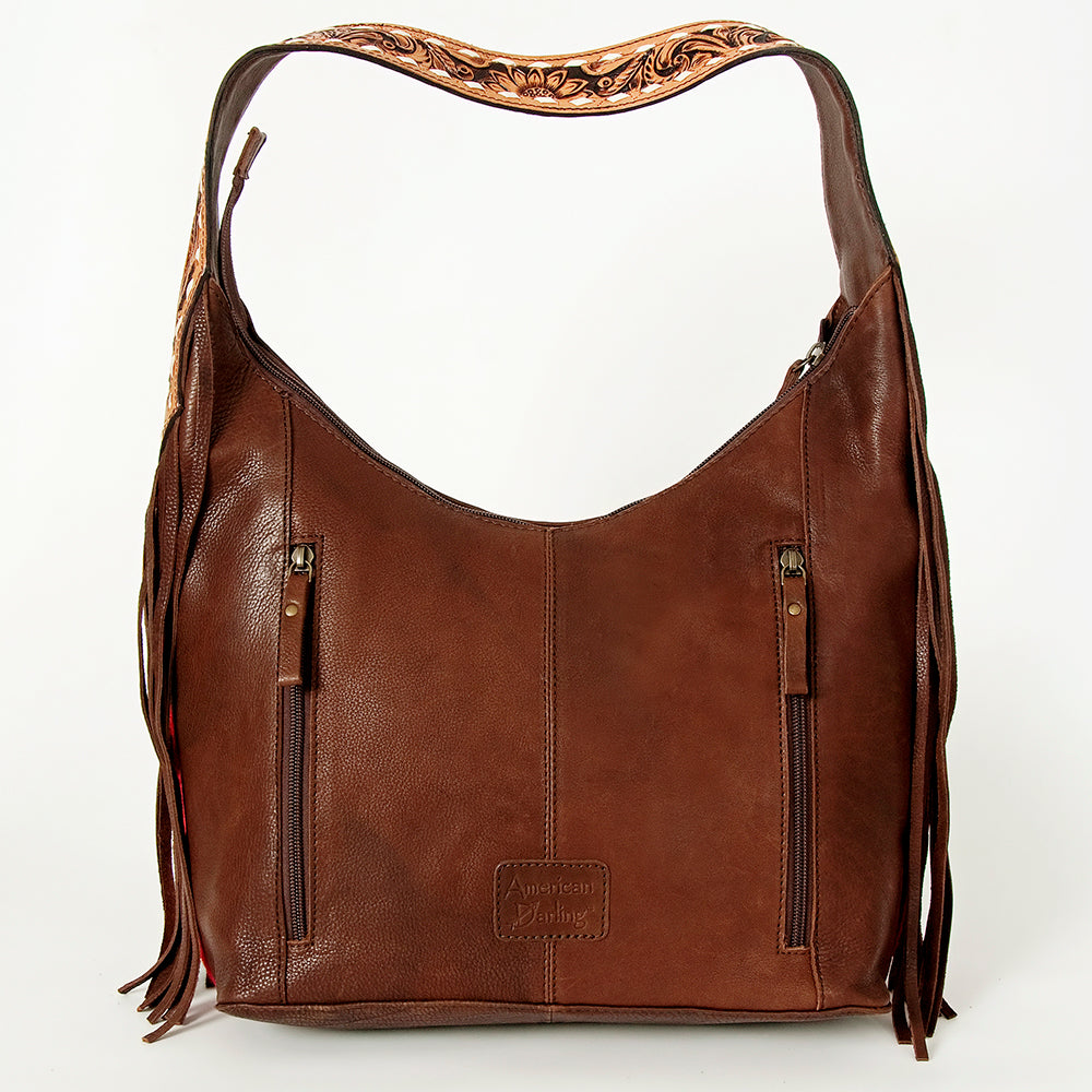 ADBGA212 American Darling Hand-Woven Saddle Blanket Hobo Bag Hand Tooled Leather Fringe