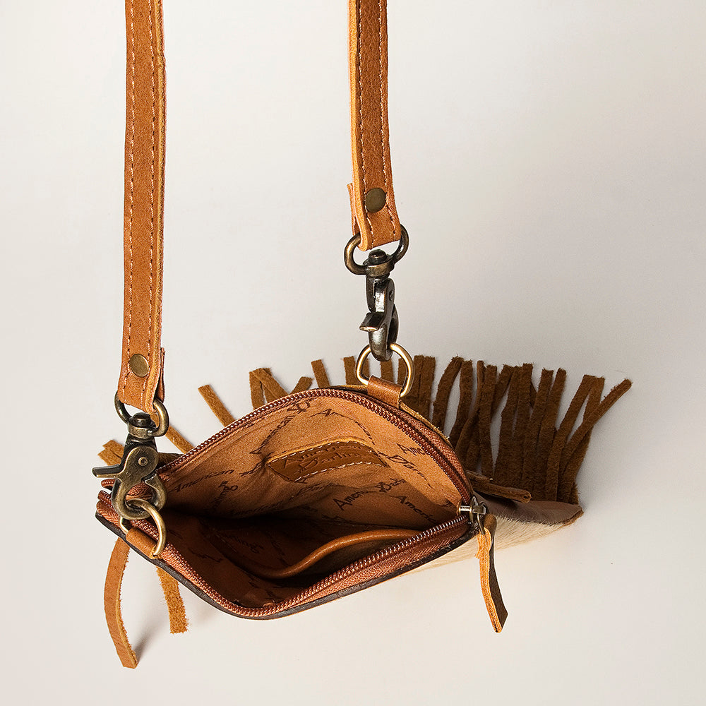 ADBGA249 Floral Tooled Leather Cowhide Fringe Crossbody Western Chaps Bag