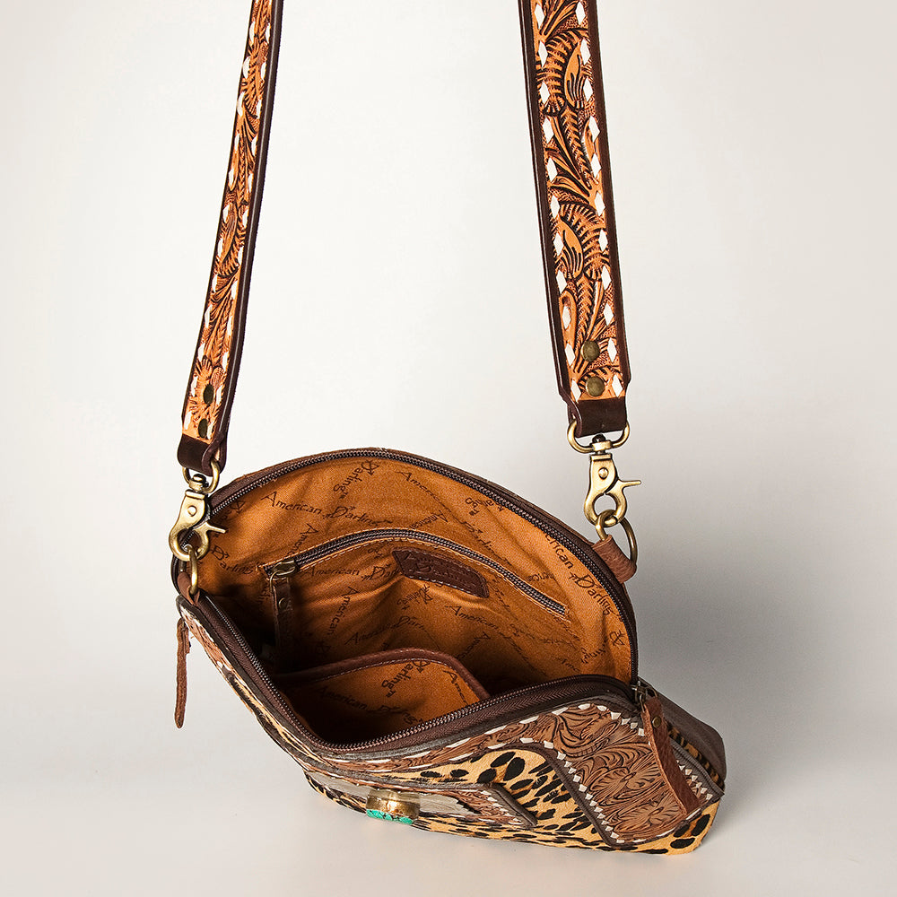 ADBGA251 American Darling Hair-On Cowhide Large Cross body Bag Hand Tooled Leather
