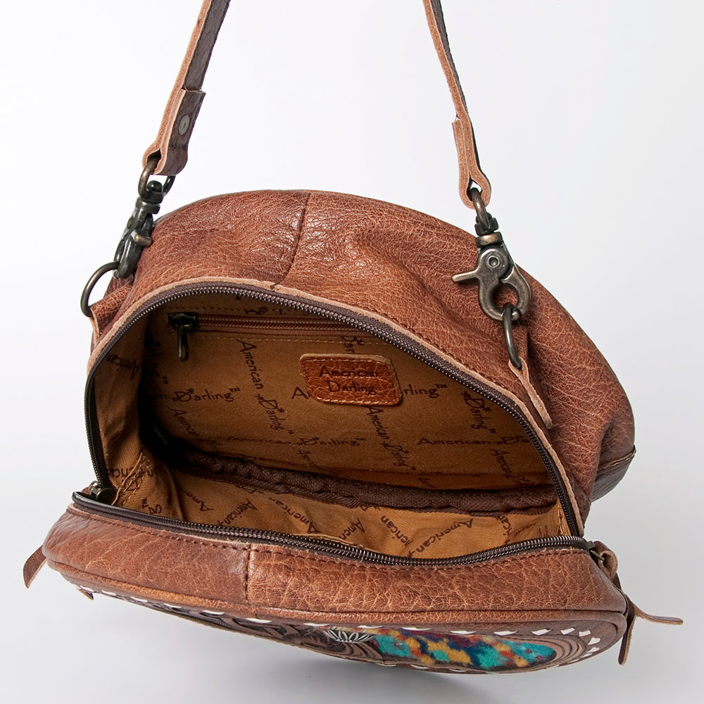 ADBG839 American Darling Western Canteen Bag Hand Tooled Floral & Hand Woven Saddle Blanket