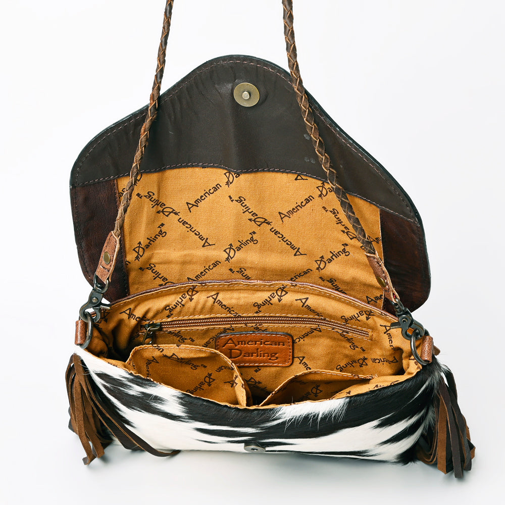 ADBG843 Hand-Tooled Crossbody Bag with Hair-On Cowhide & Genuine Leather