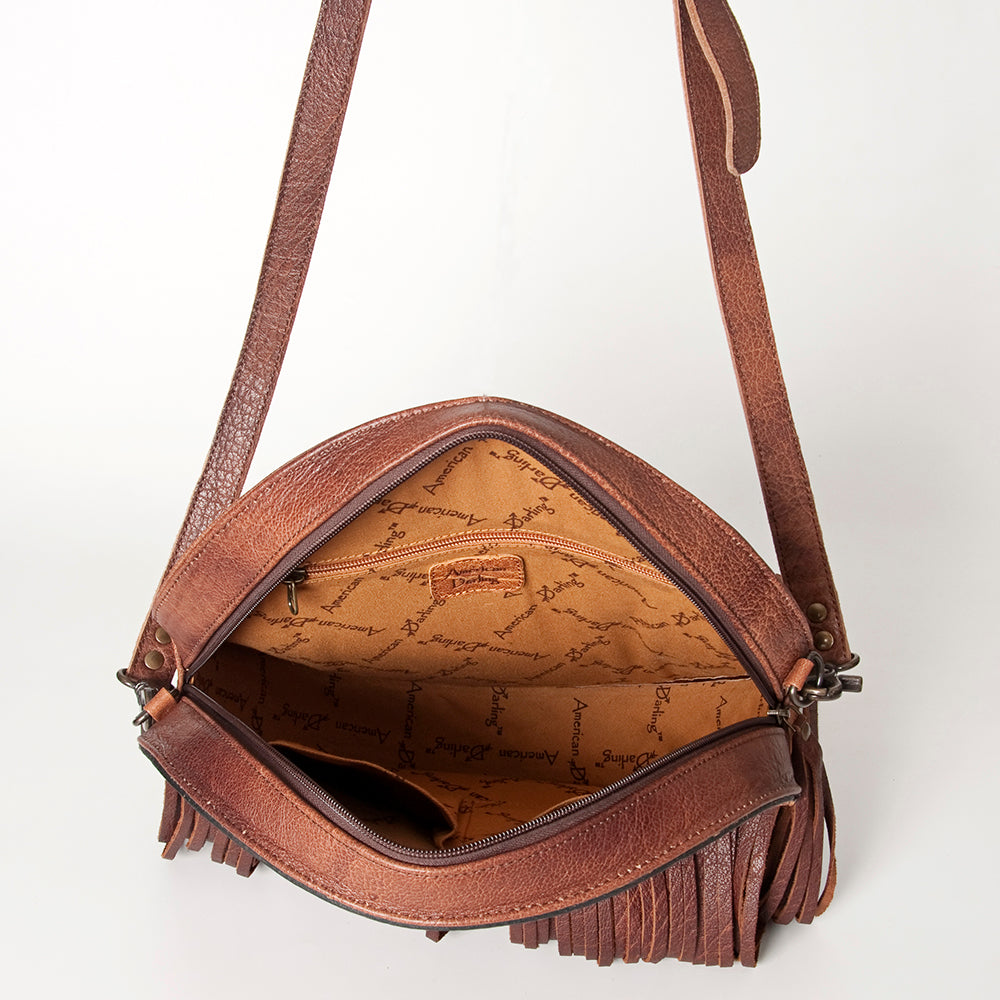 LC-ADBG846 Canteen Western Fringe Crossbody Bag Hand-Tooled Full Grain Leather by American Darling