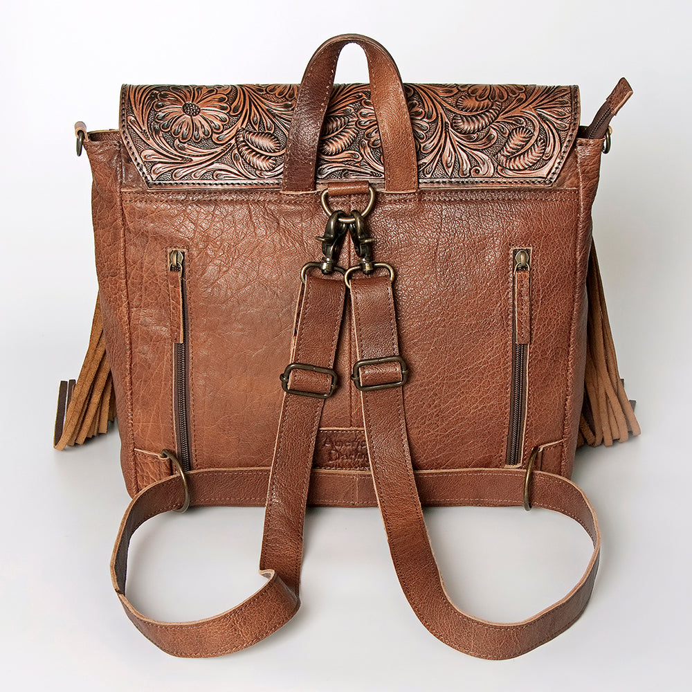 ADBG852 American Darling Hand Tooled Floral Leather & Saddle Blanket Messenger Bag with Fringes