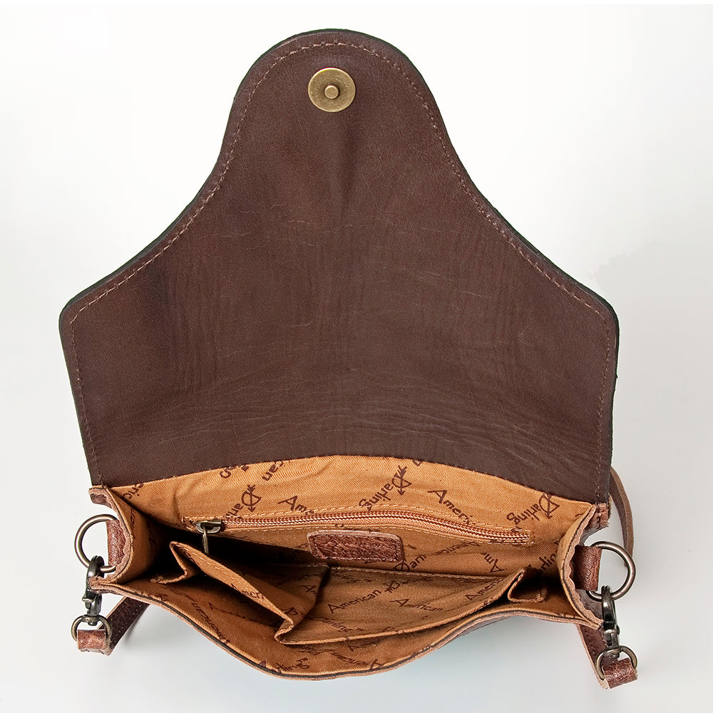 ADBG826 American Darling Western Cross body Bag Hair-On Cowhide with Hand Tooled Floral Carving