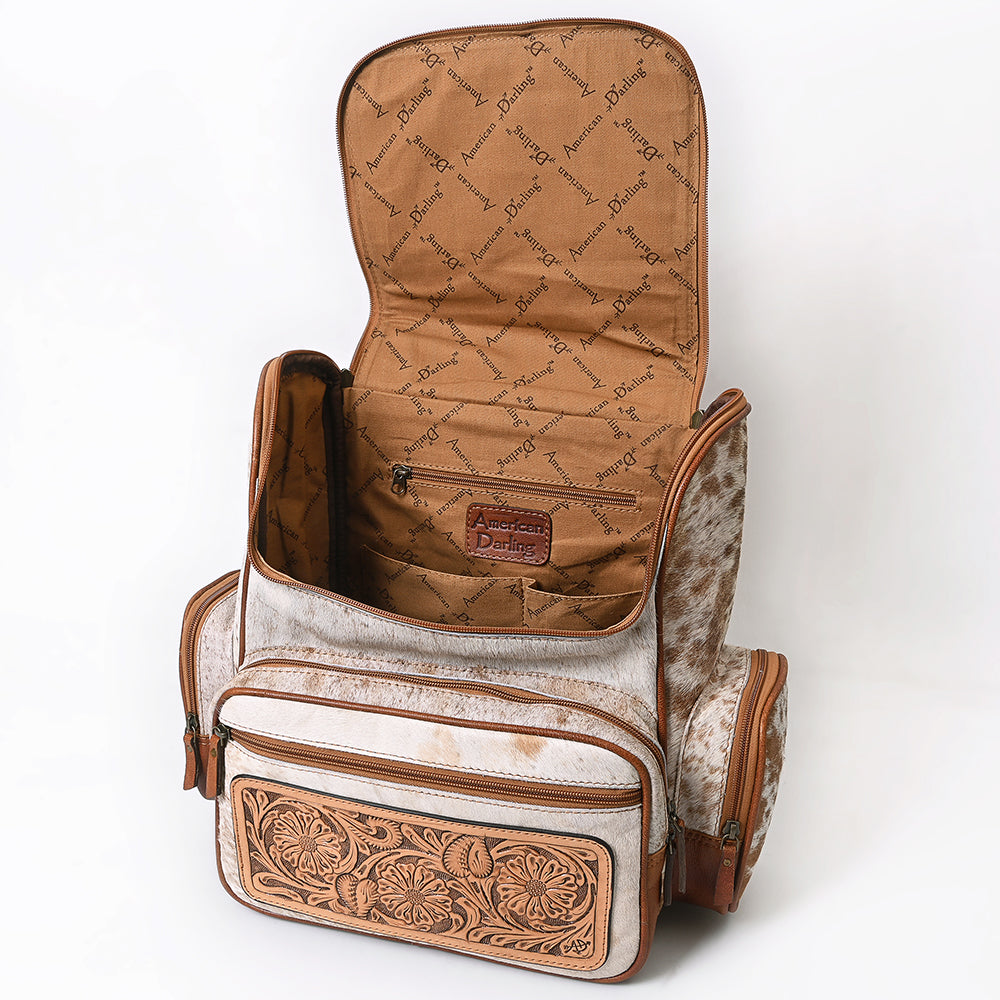 ADBG860 Western Cowhide Leather Backpack with Hand-Tooled Floral Accents & Turquoise Stone Becca by American Darling