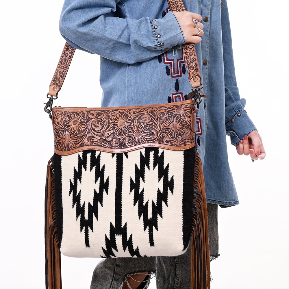 ADBG861 American Darling Hand Tooled Floral & Woven Saddle Blanket Signature Cross body Bag
