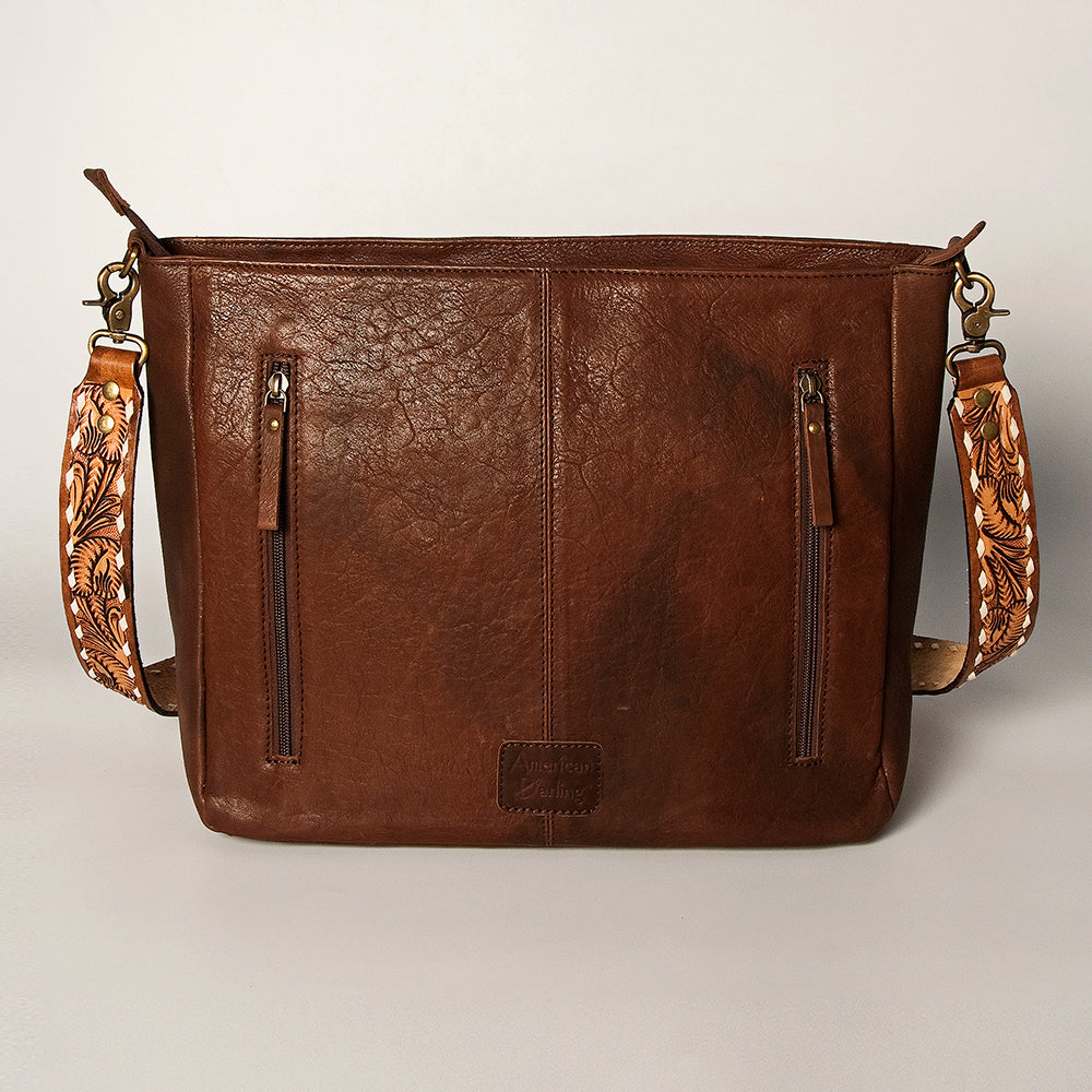 ADBGA255 American Darling Western Tooled Leather & Southwestern Serape Messenger Bag