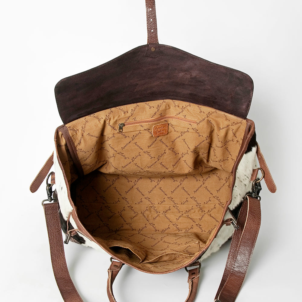 ADBG516 Large Cowhide and Tooled Leather Travel Duffle Bag Sage