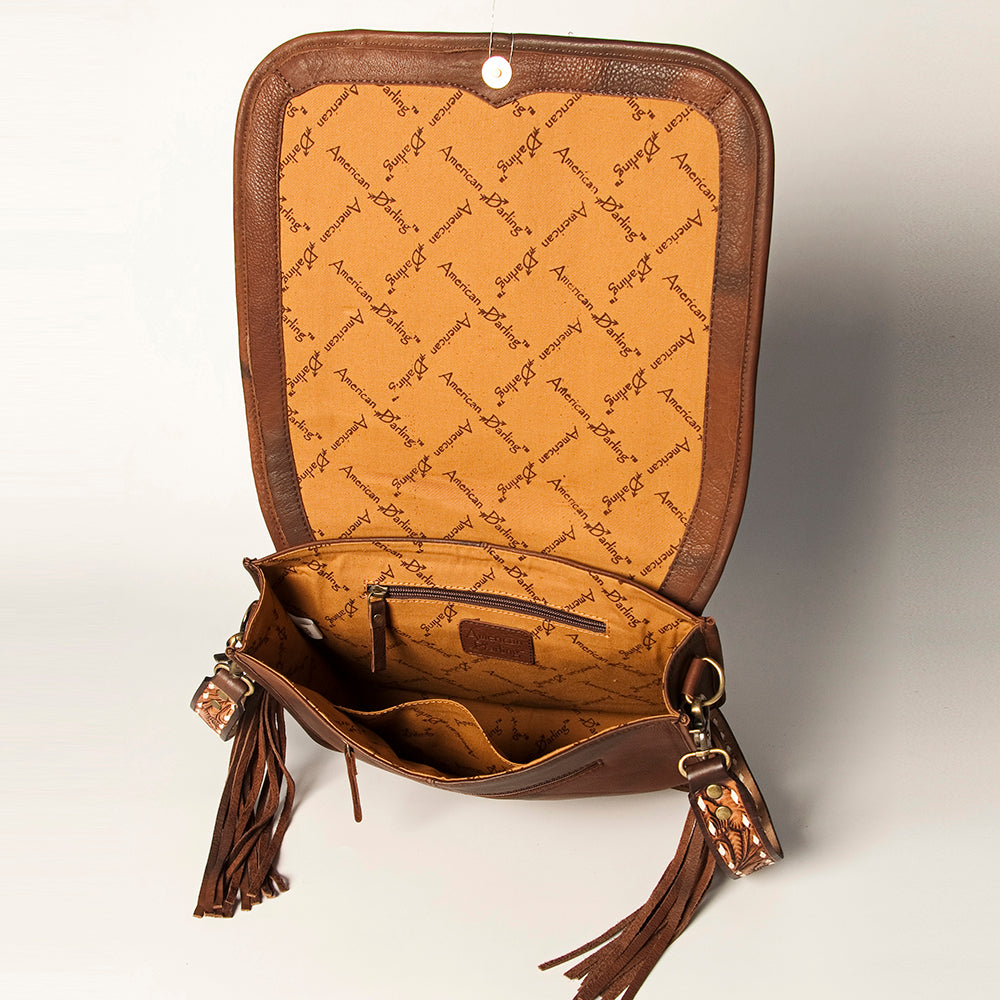 ADBGA207 American Darling Hand Tooled Saddle Blanket Fringed Leather Cross body Bag