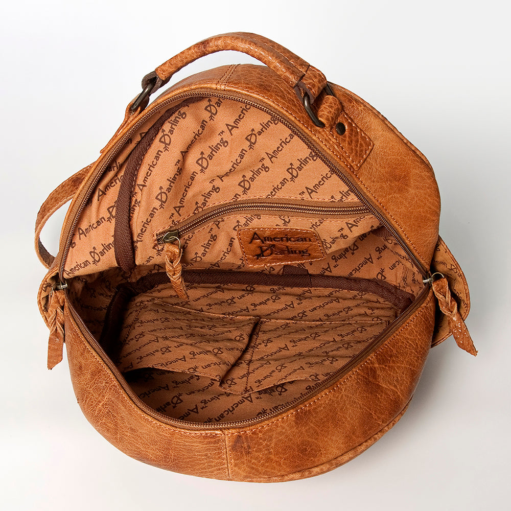 LC-ADBGZ632A Handwoven Wool & Tan Leather Western Backpack - Multicolor Tribal Design