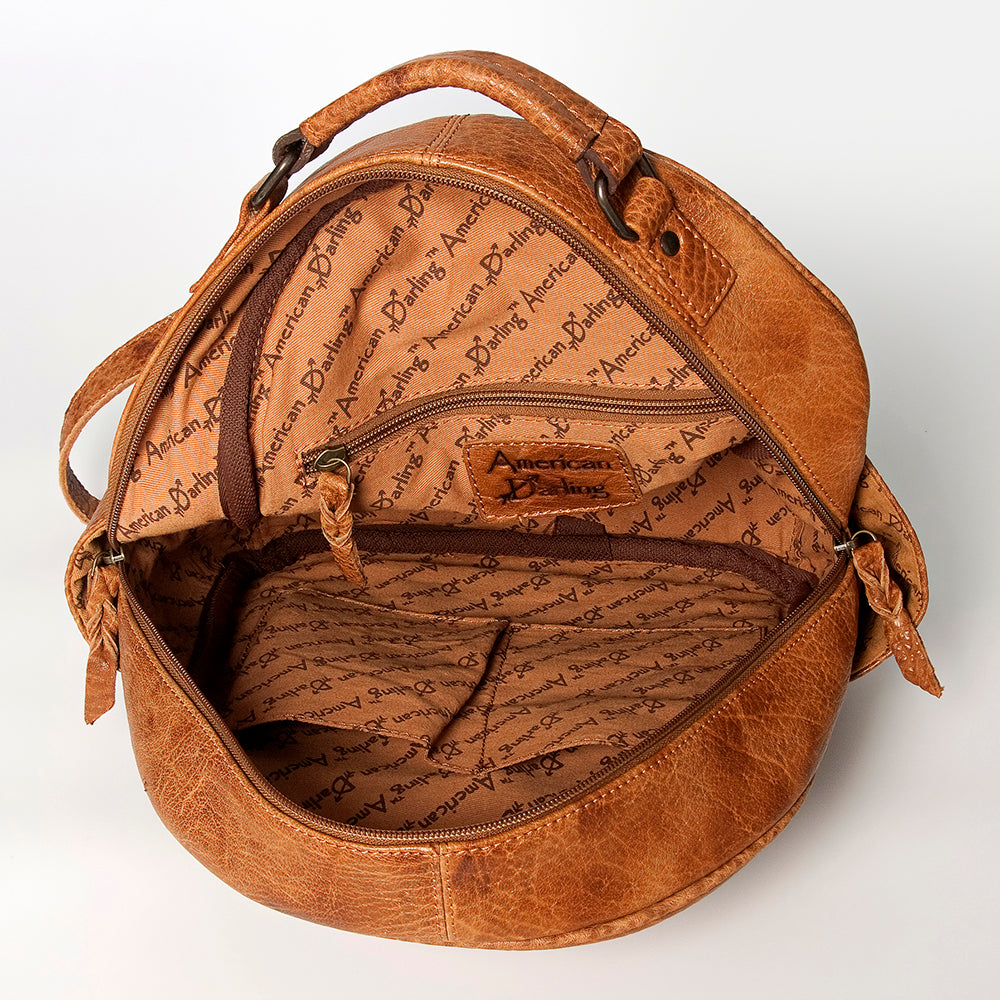 LC-ADBGZ632B Tan Leather Western Backpack with Handwoven Striped Wool Front
