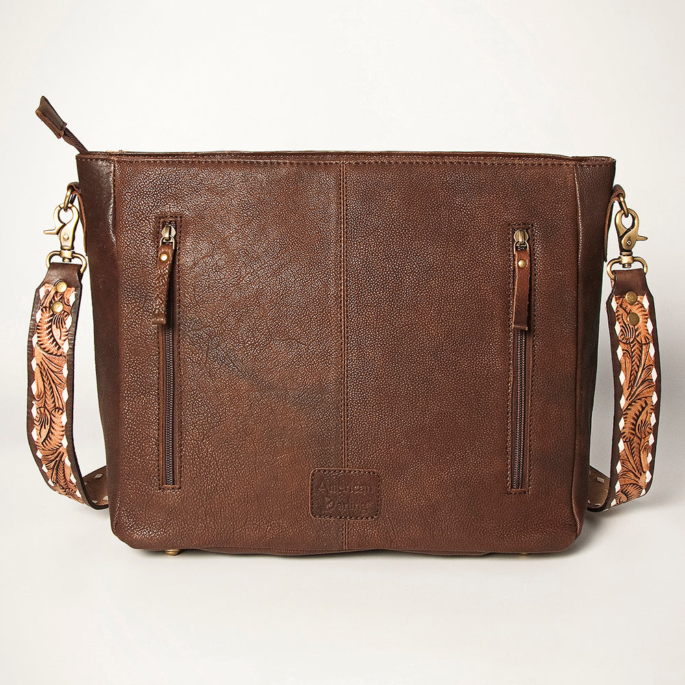 ADBGA257 American Darling Hand Tooled Genuine Leather Messenger Bag Saddle Blanket