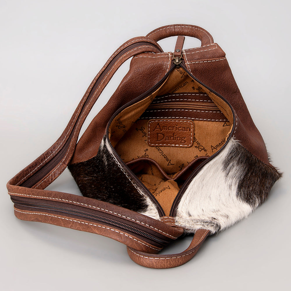 ADBG883 Hair-On Cowhide Western Leather Backpack with Tooled Pocket American Darling