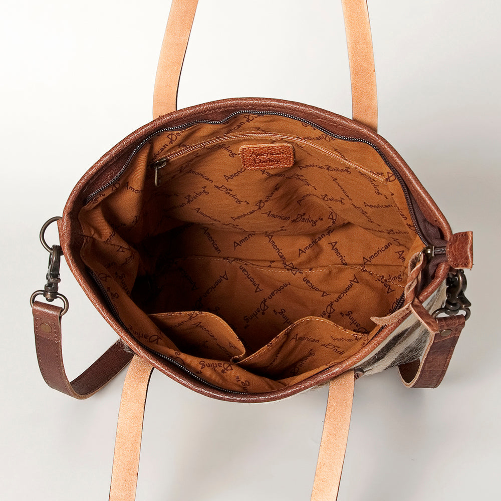 ADBG533 Cowhide Tote Bag with Tooled Leather Handles