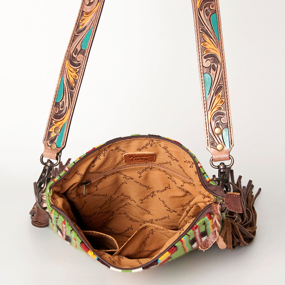 LC-ADBG905 Southwestern Wool Blanket & Tooled Leather Large Crossbody Bag Sally by American Darling