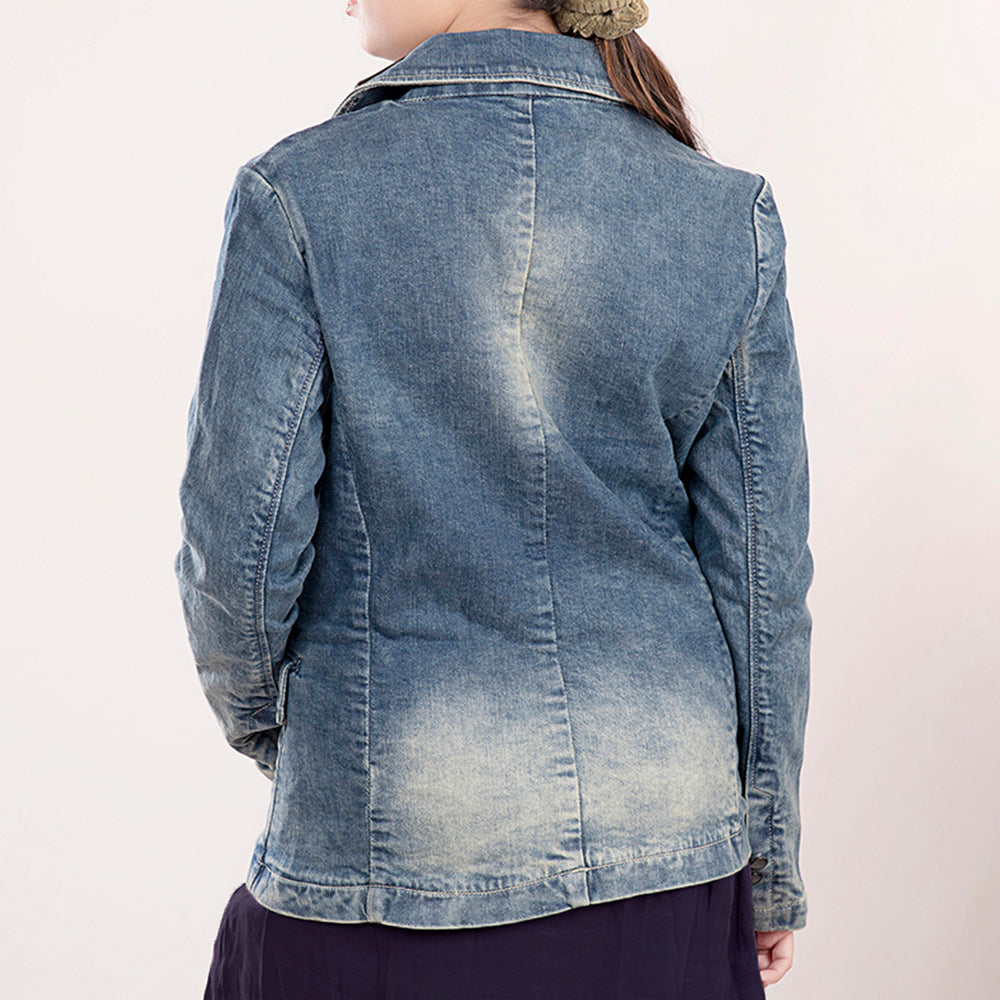 ADBZ018 Premium Denim Western Blazer with Hand-Tooled Floral Turquoise Leather Lapels
