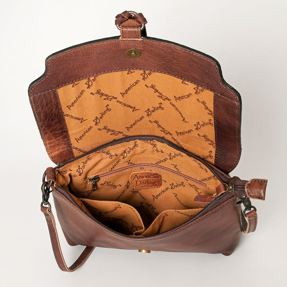 ADBG909 American Darling Handcrafted Hand Tooled Leather Small Cross body Bag with Tassels