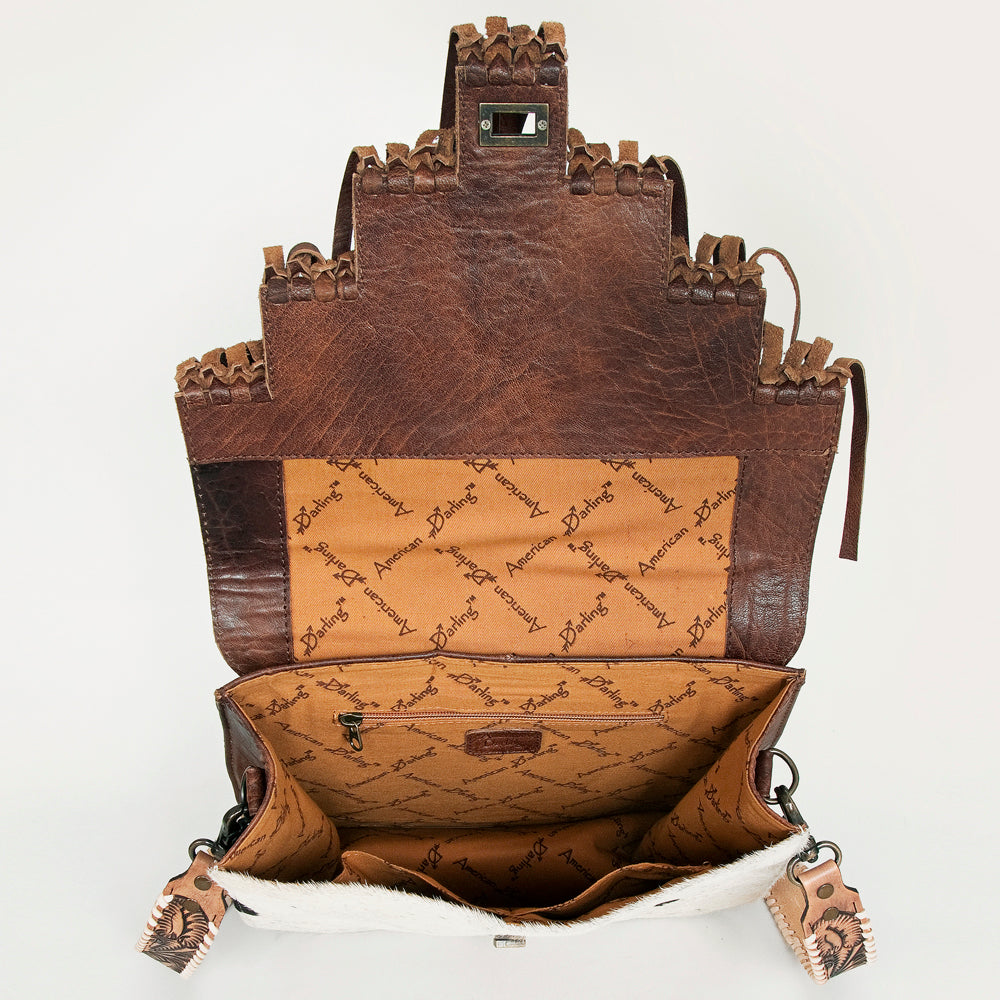 ADBG925 American Darling Handcrafted Hand Tooled Leather and Cowhide Messenger Bag