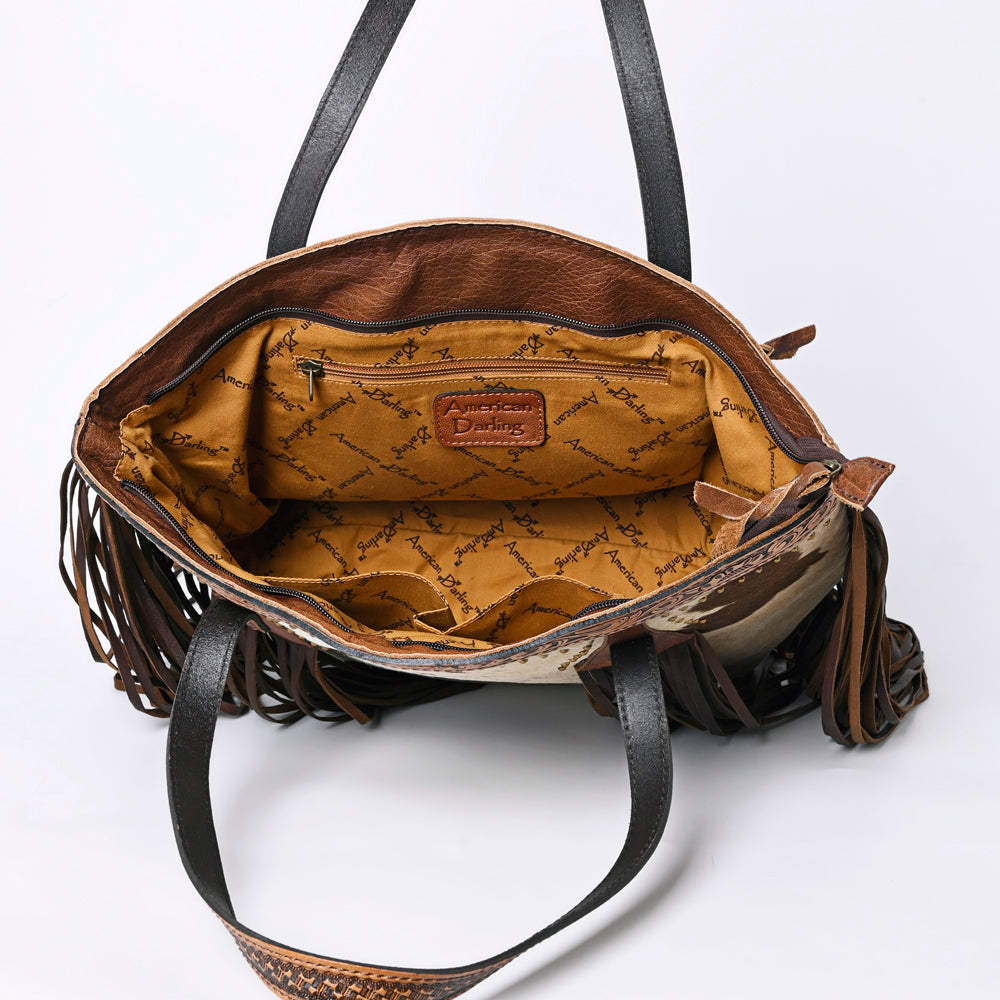 ADBG927 American Darling Western Leather Tote Bag with Hair-On Cowhide and Long Fringes