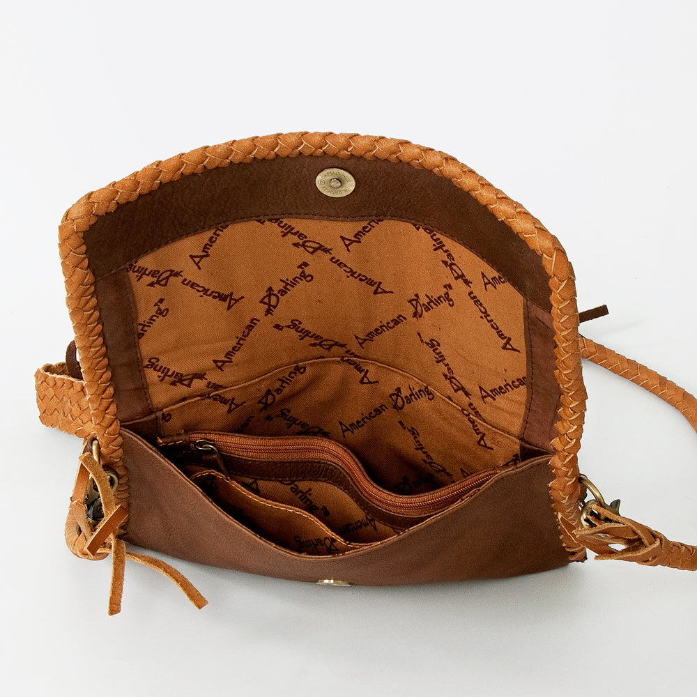 ADBGD143 American Darling Handcrafted Leather Small Cross body Bag with Fringes & Braided Trim