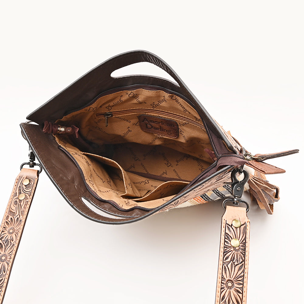 ADBGS146 Aztec Wool & Tooled Leather Shoulder Bag - Western Fringe Crossbody