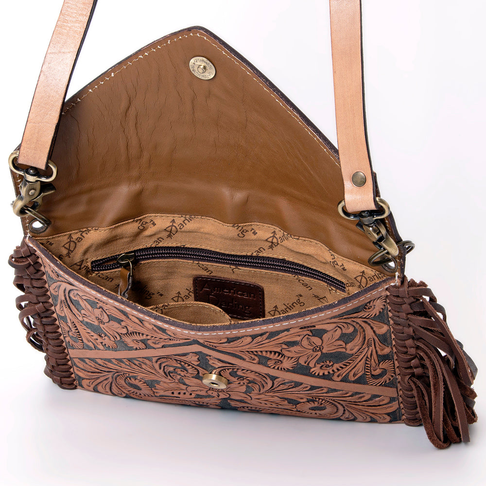 ADBGA290 American Darling Hand Tooled Floral Carved Leather Envelope with Fringes