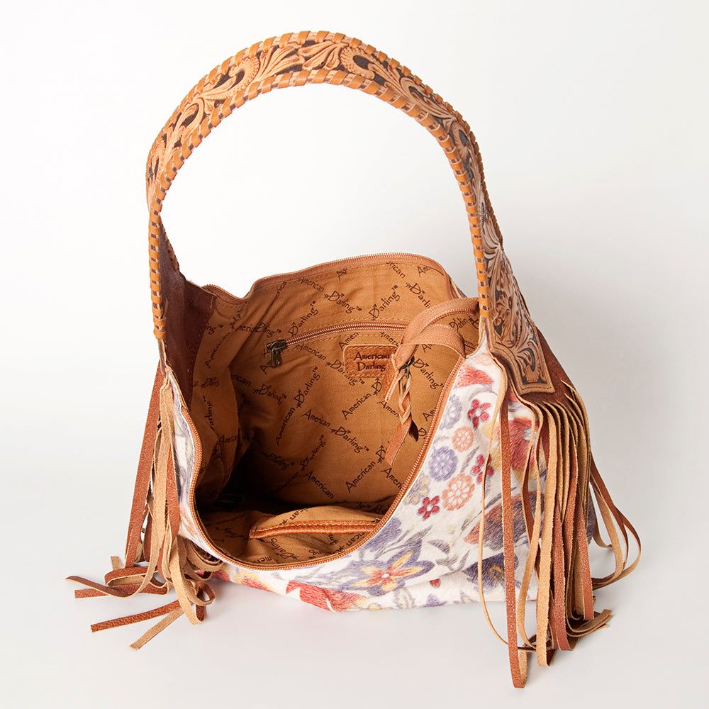 ADBG803 American Darling Handcrafted Cowhide Hobo Bag Tooled Leather Fringe Shoulder Bag