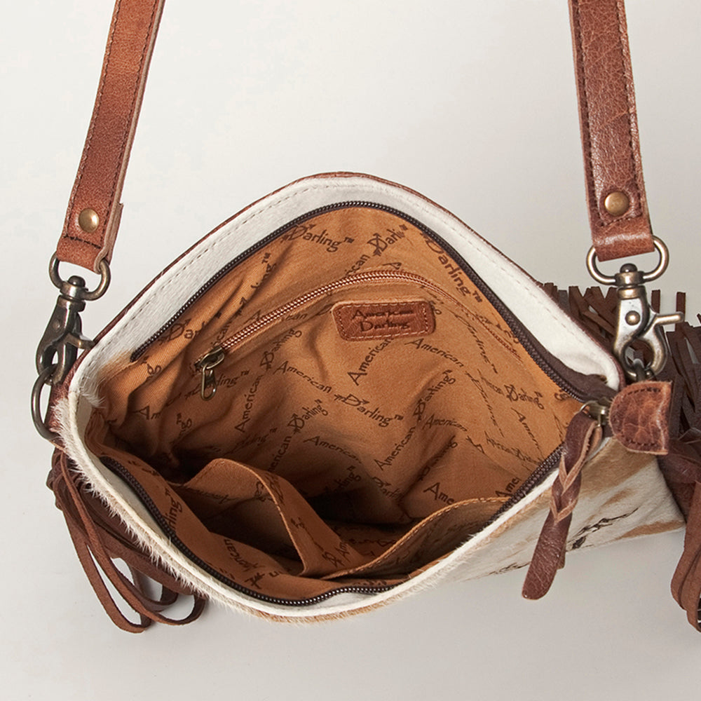 ADBGS192 Cowhide Large Crossbody Bag with Tooled Strap & Fringe - Western Rodeo Purse