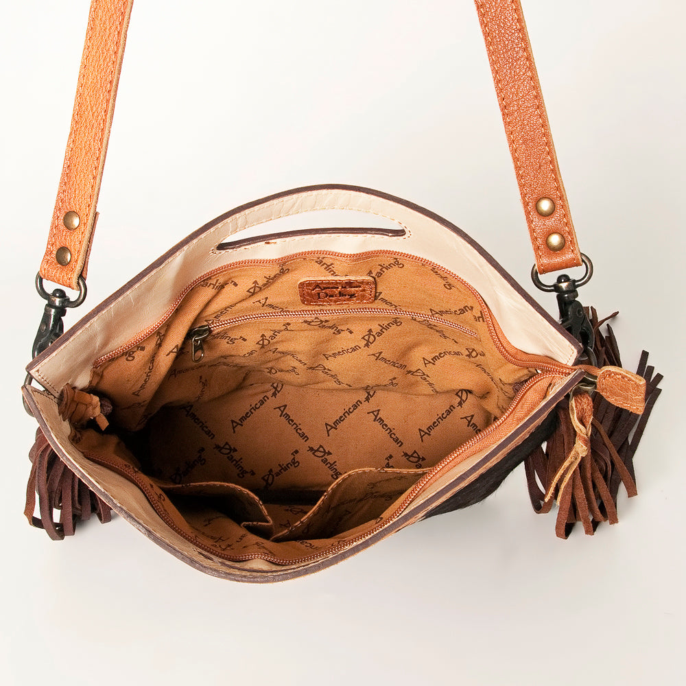 ADBGS146 Engraved Cowhide & Tooled Leather Shoulder Bag - Western Fringe Crossbody