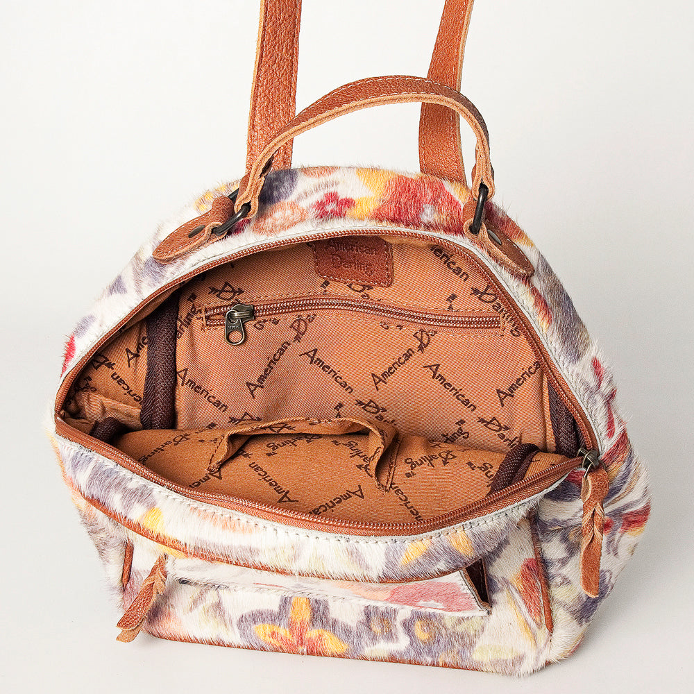 LC-ADBGS156H Floral Print Cowhide Leather Backpack - Multicolor Western Cowgirl Bag