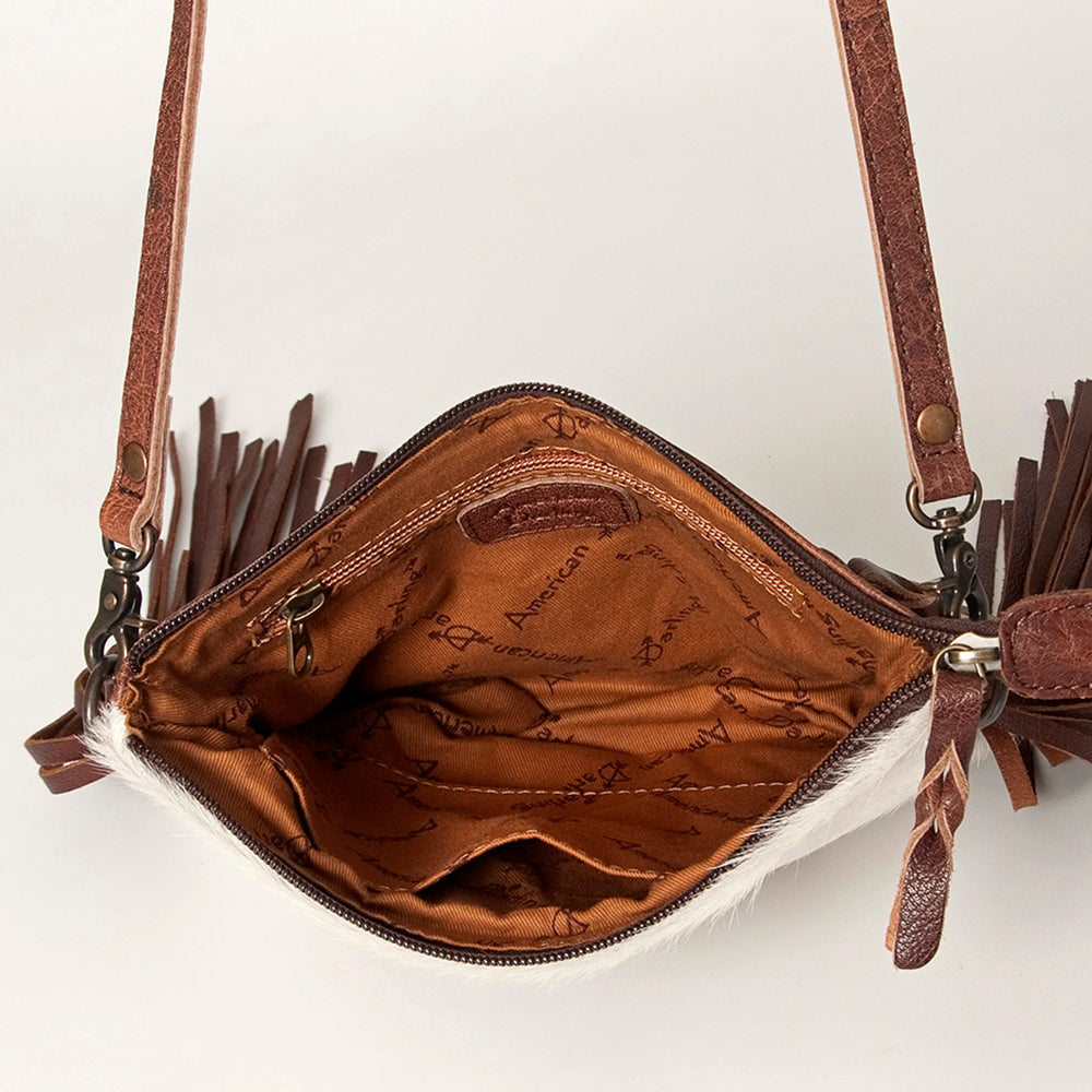 ADBG109 American Darling Western Leather Crossbody Bag Hair-On Cowhide with Fringe