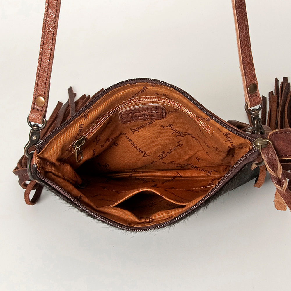 ADBG109 American Darling Hair-on Cowhide Western Leather Small Crossbody Bag with Fringe