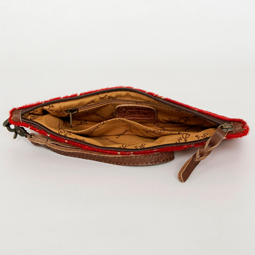 ADBG344 American Darling Western Leather Wristlet Bag with Hair-On Cowhide and Inlay