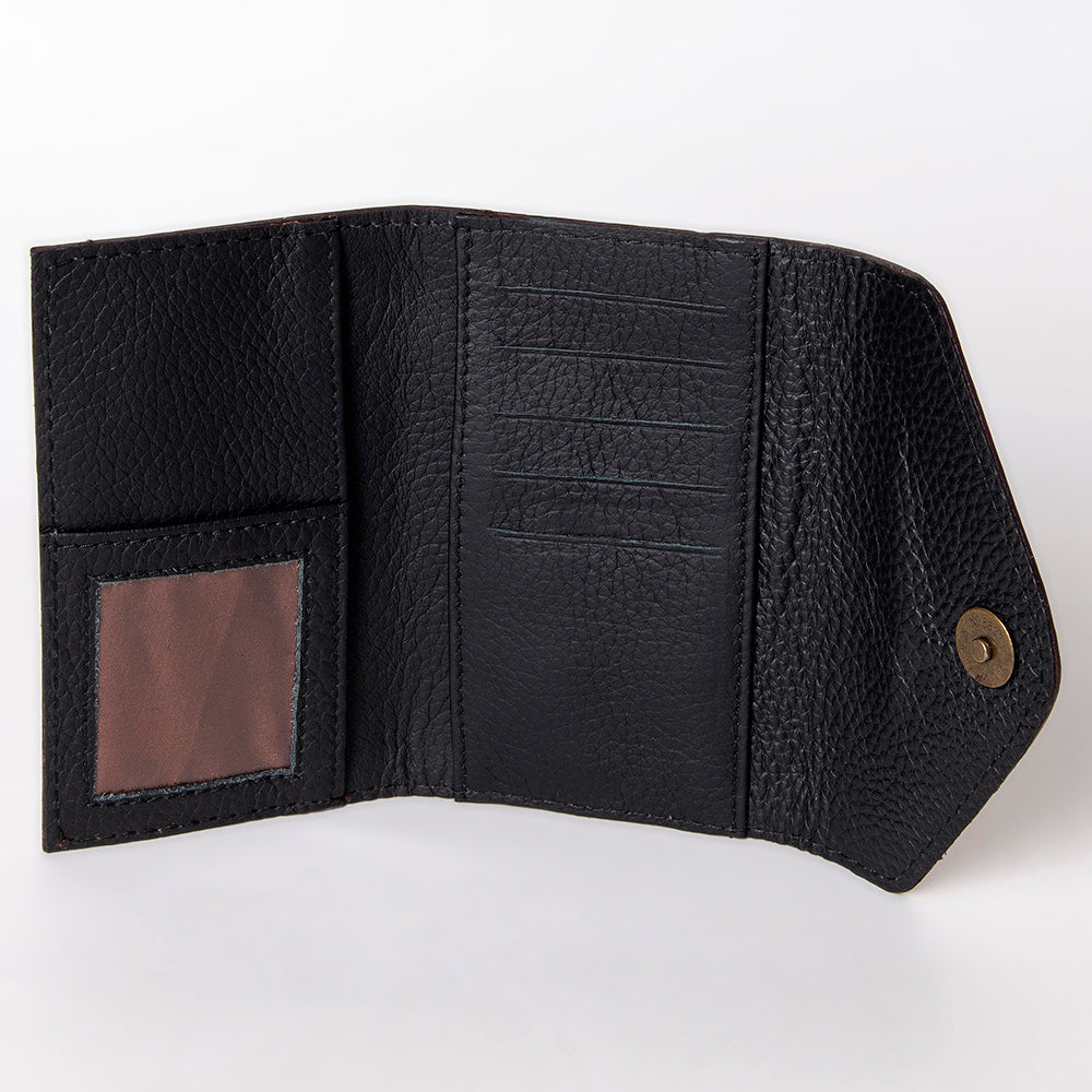 SKBG105 Wallet Hand Tooled Saddle Leather and Upcycled Canvas Ladies Bag H4XW6 SKBG105 SKBG