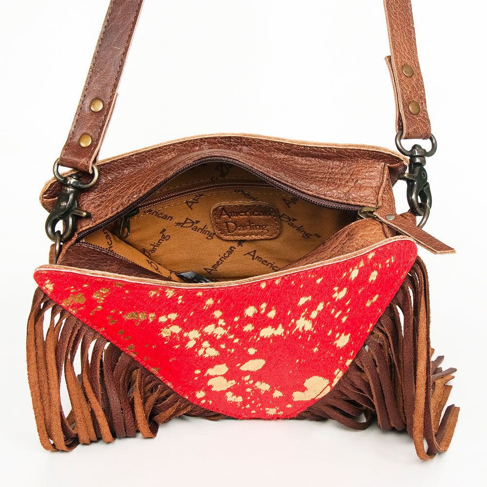ADBG935 American Darling Western Leather Cross body Bag with Hair-On Cowhide and Long Fringes