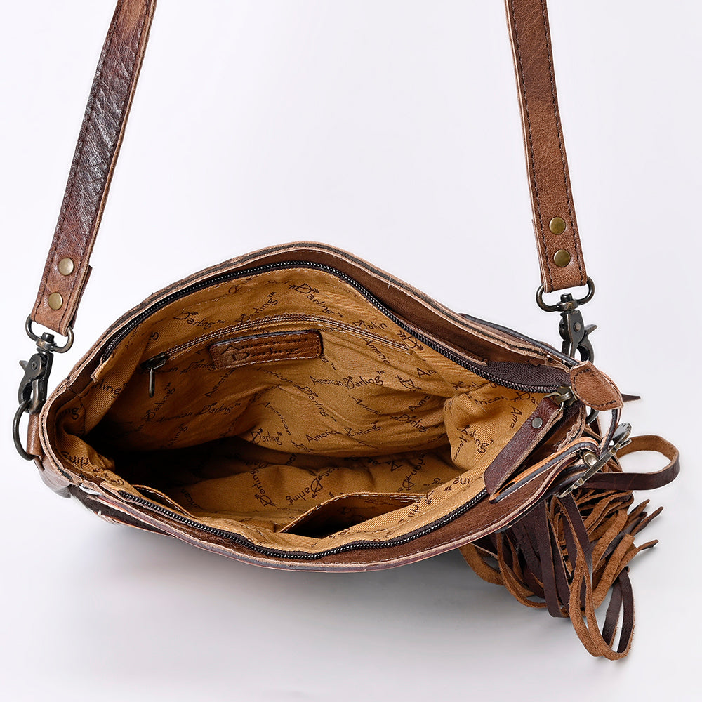 ADBG938 American Darling Western Leather Large Cross body Bag with Hair-On Cowhide and Fringes