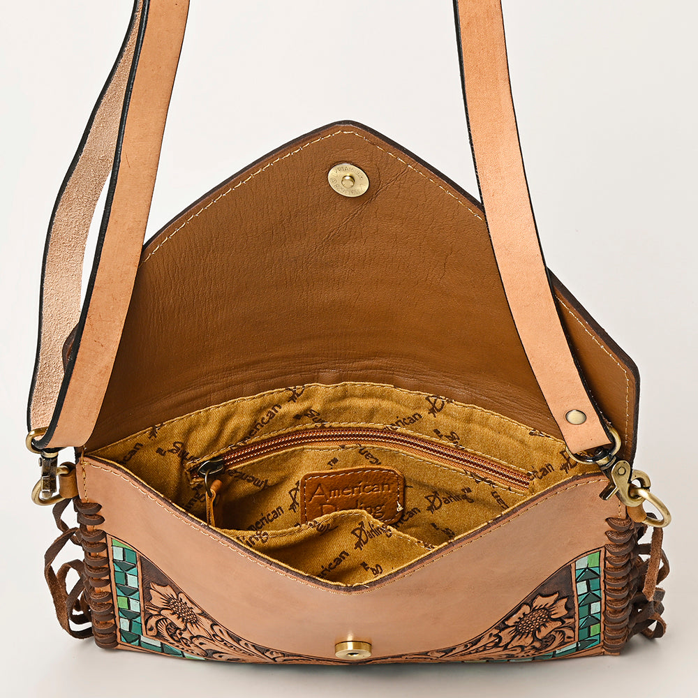 ADBGF105 Envelope-Style Genuine Leather Western Bag with Fringe & Floral Tooling