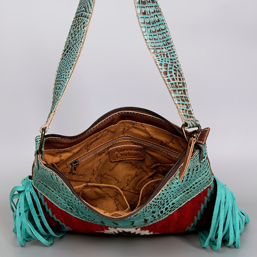 ADBG991 American Darling Crocodile Embossed Western Leather Cross body Bag with Saddle Blanket