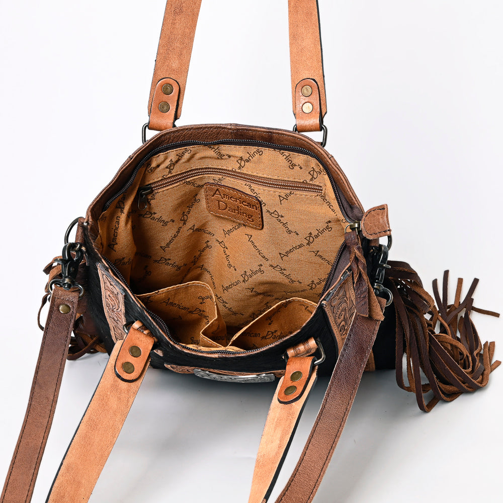 ADBG993 Western Hair-On Cowhide Tote with Tooled Leather & Fringe American Darling
