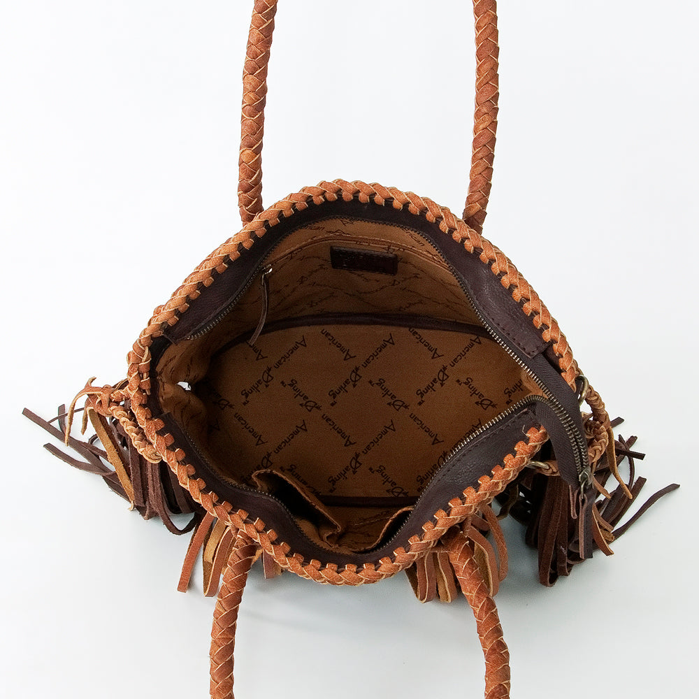 ADBGD147 Leather Western Tote Bag with Braided Fringe & Dual Carry Straps - Handmade Cowgirl Style