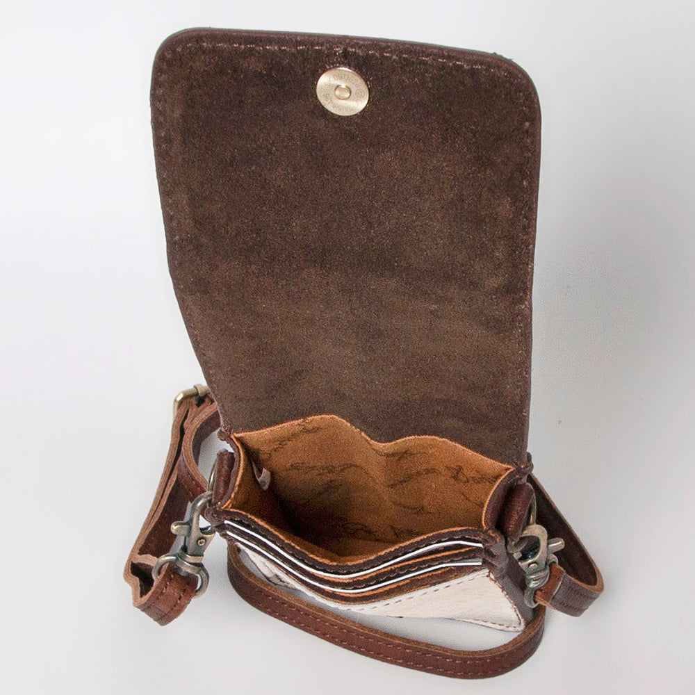 LC-ADBGF111 Western Leather Cellphone Holder - Hair-On Hide with Hand-Tooled Cactus & Sun Design