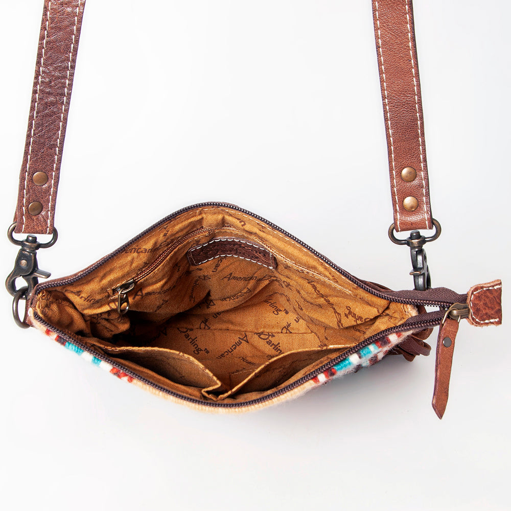 ADBG1007 American Darling Handwoven Saddle Blanket Fringe Crossbody Bag Genuine Leather
