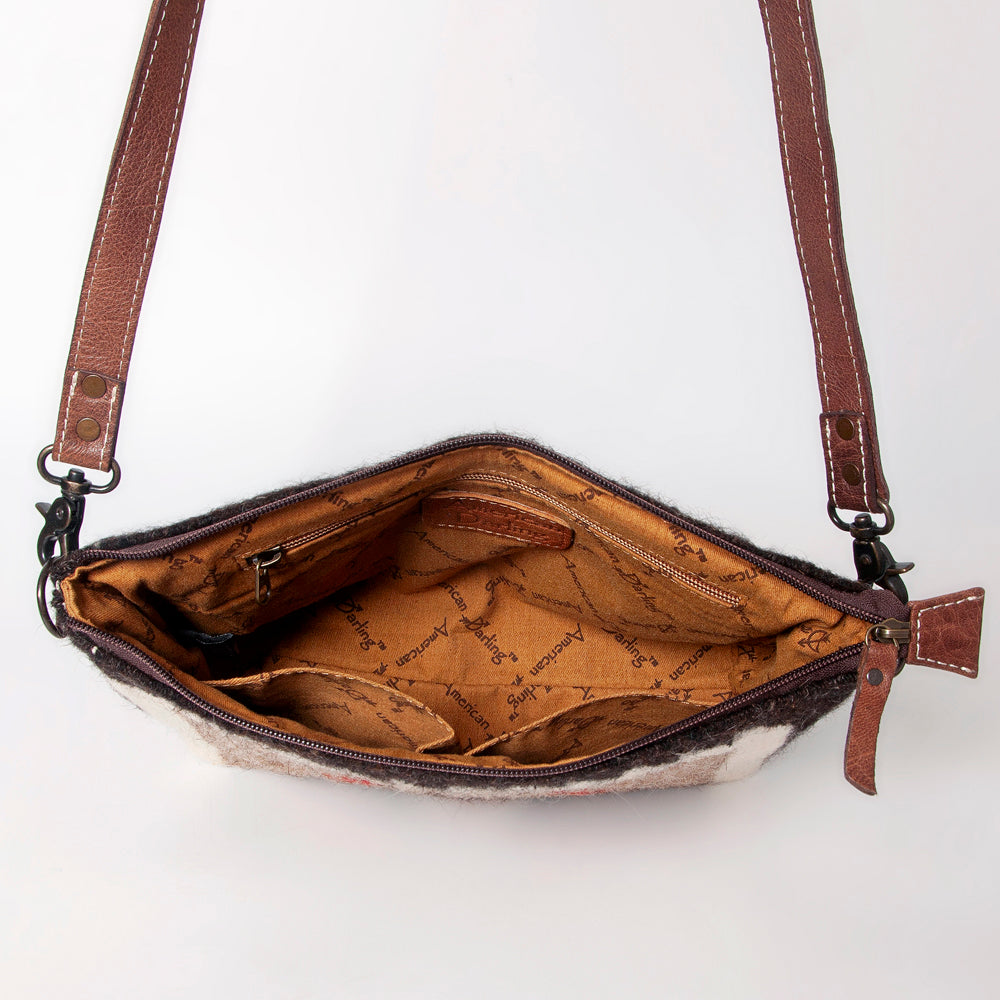 ADBG1008 American Darling Handwoven Saddle Blanket Crossbody Bag Genuine Leather Trim