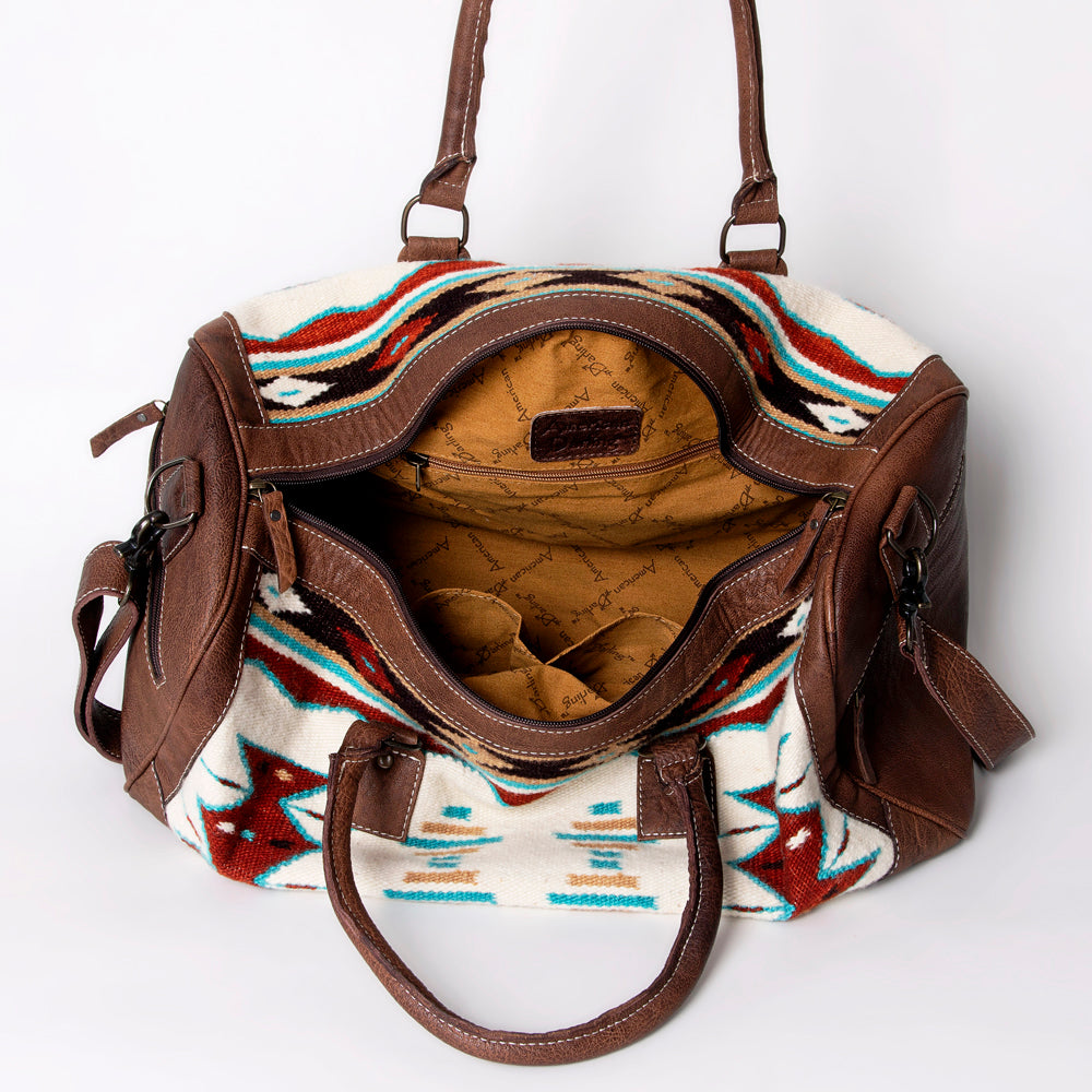 ADBG1012 American Darling Handwoven Saddle Blanket Leather Duffle Bag Western Travel Tote