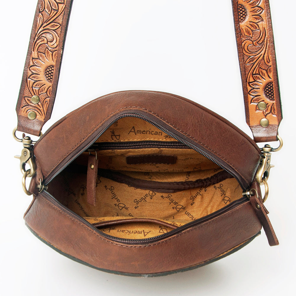 ADBGA303 American Darling Canteen Bag Cowhide & Hand Tooled Leather Round Crossbody
