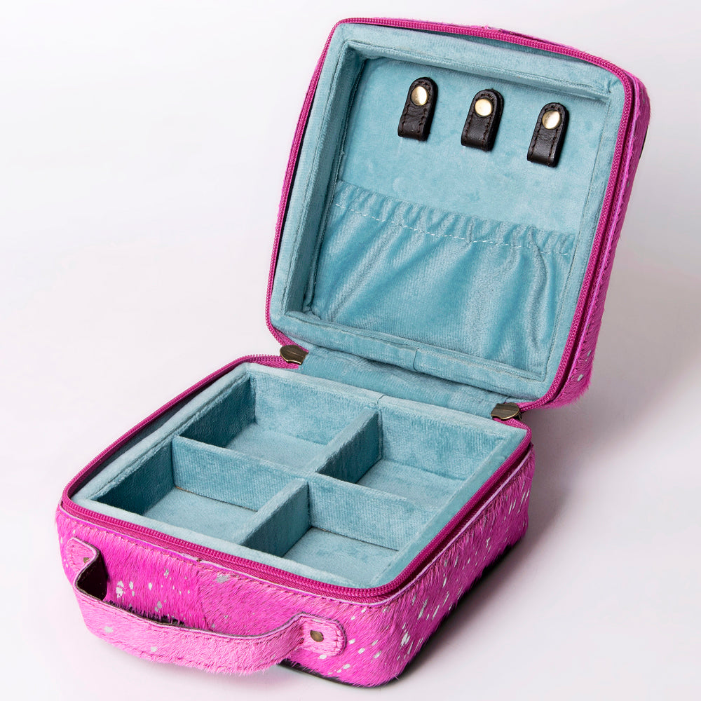 ADBGA312 American Darling Genuine Leather Hair-On Cowhide Pink Jewelry Case