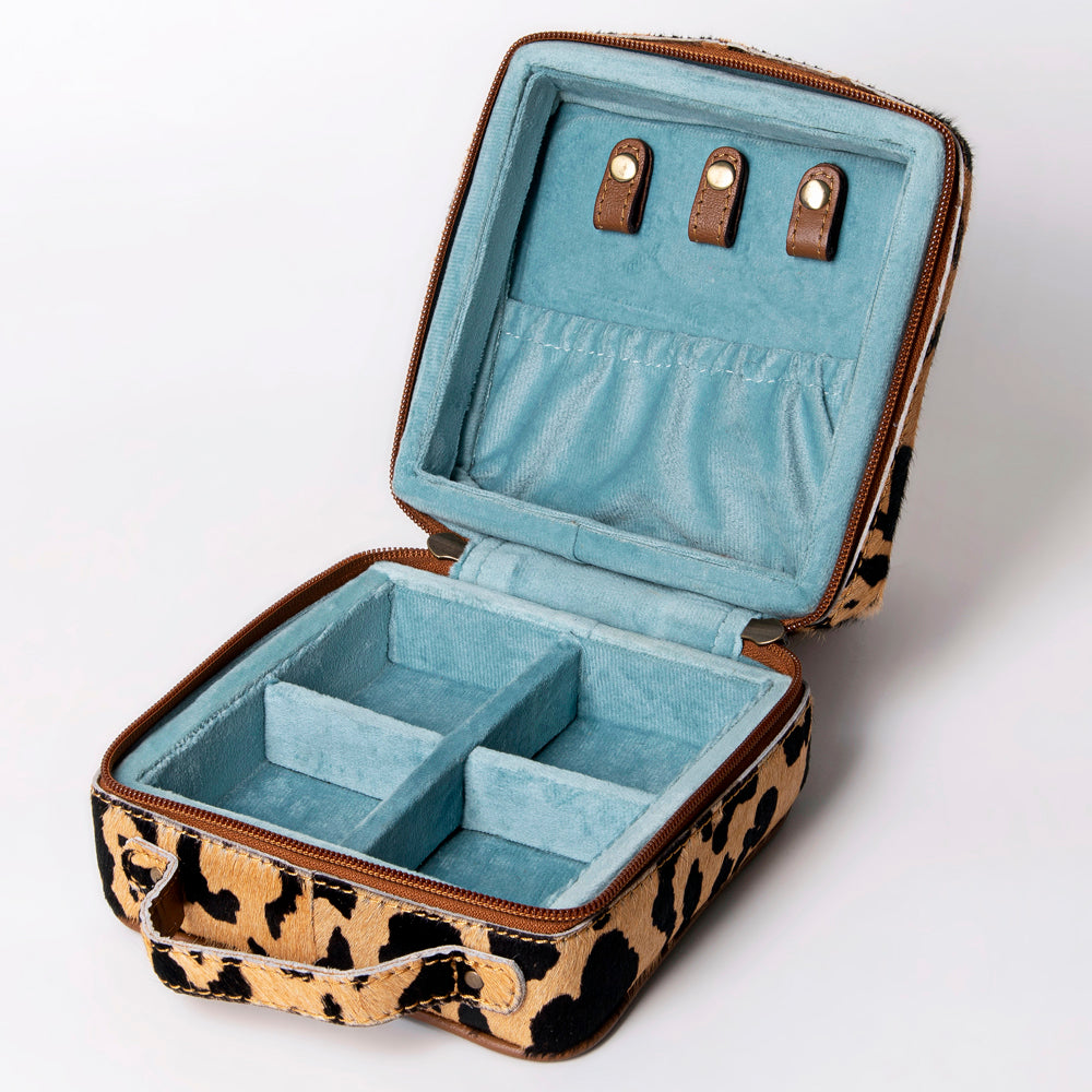 ADBGA312 American Darling Genuine Cowhide Jewelry Case - Brown & White Travel Box
